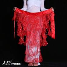女士连体肚皮舞臀巾腰带裙，带系带流苏下摆波浪裙 - 彩色 - 查看 9