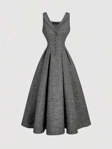 Women Midi Dresses - Dark Grey - View 1
