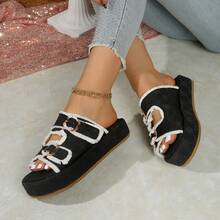 Giày sandal cao gót nữ kiểu dáng cổ điển, thanh lịch, đính ren rơm và ngọc trai giả, chống thấm nước, đế dày, thoải mái, không gây mỏi chân, thích hợp cho kỳ nghỉ, hàng ngày, tiệc tùng, quà tặng mùa hè. - Đen và trắng - Xem 10