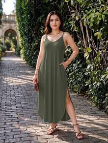 Women Long Dresses - Army Green - View 1