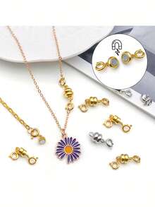 4 Pcs Magnetic Necklace Clasps And Closures, Gold And Silver Spring Ring Clasp Ball Chain Extender Necklace Bracelet Magnetic Clasp Jewelry Clasp Converter - Multicolor - View 4