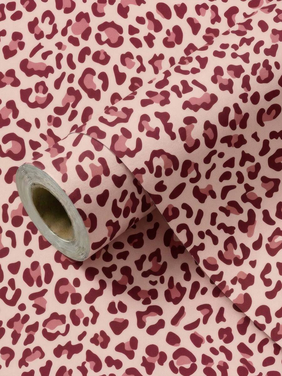 17.32英寸 x 393.7英寸 时尚豹纹PVC装饰壁纸，防水乙烯基自粘壁纸，DIY即撕即贴壁纸，黄色豹纹图案，适合卧室装饰