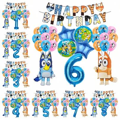Authorized Cartoon Blue Dog Theme Birthday Party Decorations, 18-Inch Foil Balloons, 32-Inch Number Balloons, Birthday Party Decorations, Room Background Decorations, Perfect Garden Decorations, Birthday Wall Decorations, Photography Studio Decorations
