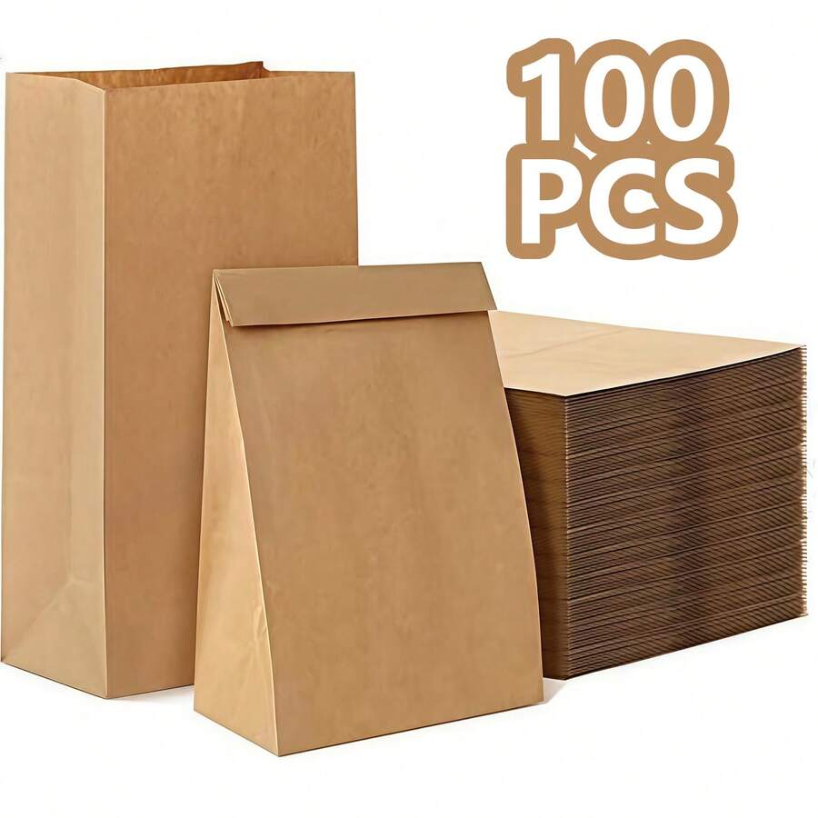 50/100 bolsas de papel marrón para aperitivos, regalos, pan, caramelos, frutos secos, adecuado para picnics al aire libre, café, comida rápida, hamburguesas, para llevar, uso doméstico