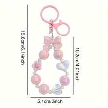 Creative Pastel-Colored Beaded Keychain With A Bow And Heart, Perfect For Bags And Small Accessories. - Multicolor - View 4