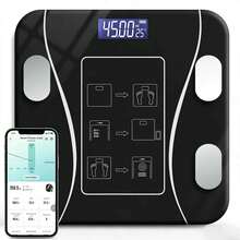 Body Fat Scale, Maximum Weight 180kg, Bluetooth Electronic Scale, USB Charging And LCD, Smart Body Scale, Multiple Data Analysis, Body Weight Scale, Compatible With IOS And Android. Accurate Bluetooth Health Devices For Home Users With Synchronization Apps, LED, Tempered Glass - Black - View 2