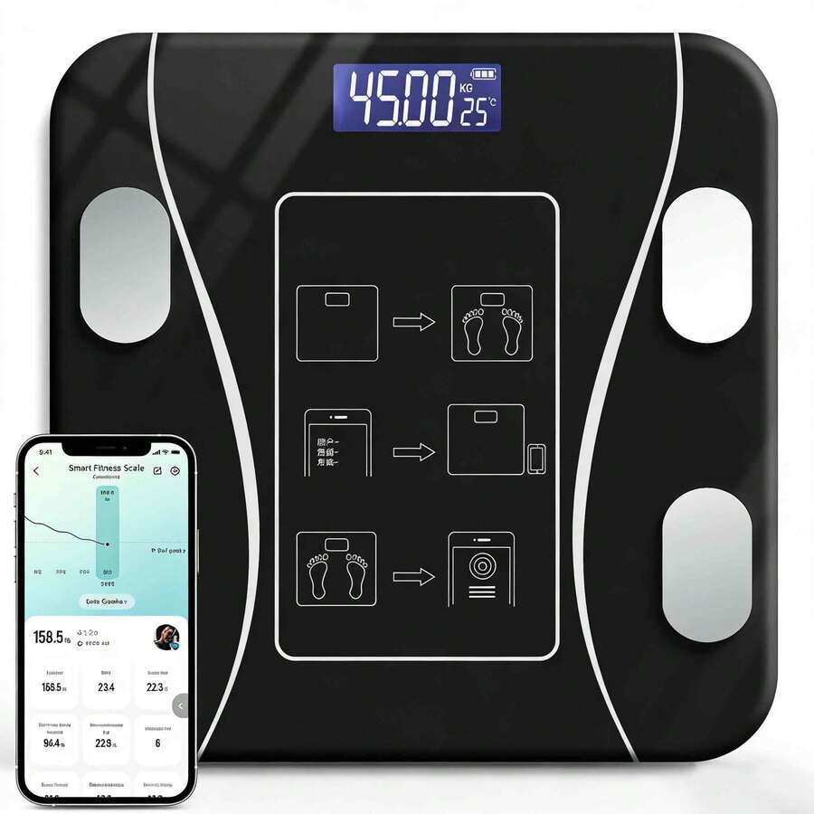 Body Fat Scale, Maximum Weight 180kg, Bluetooth Electronic Scale, USB Charging And LCD, Smart Body Scale, Multiple Data Analysis, Body Weight Scale, Compatible With IOS And Android. Accurate Bluetooth Health Devices For Home Users With Synchronization Apps, LED, Tempered Glass