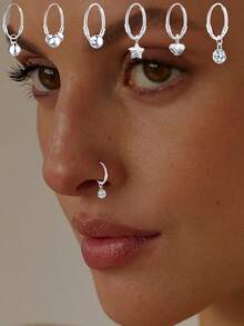 1pc S925 Sterling Silver Minimalist Luxury Style Nose Ring, Unique Korean Retro Nose Ring, Suitable For Women's Daily Wear, An Excellent Gift For Girlfriend, Mother And Sister - Single Nose Ring - View 1
