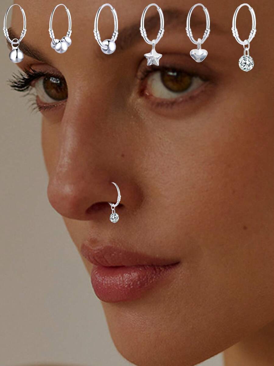 1pc S925 Sterling Silver Minimalist Luxury Style Nose Ring, Unique Korean Retro Nose Ring, Suitable For Women's Daily Wear, An Excellent Gift For Girlfriend, Mother And Sister - Single Nose Ring - View 1