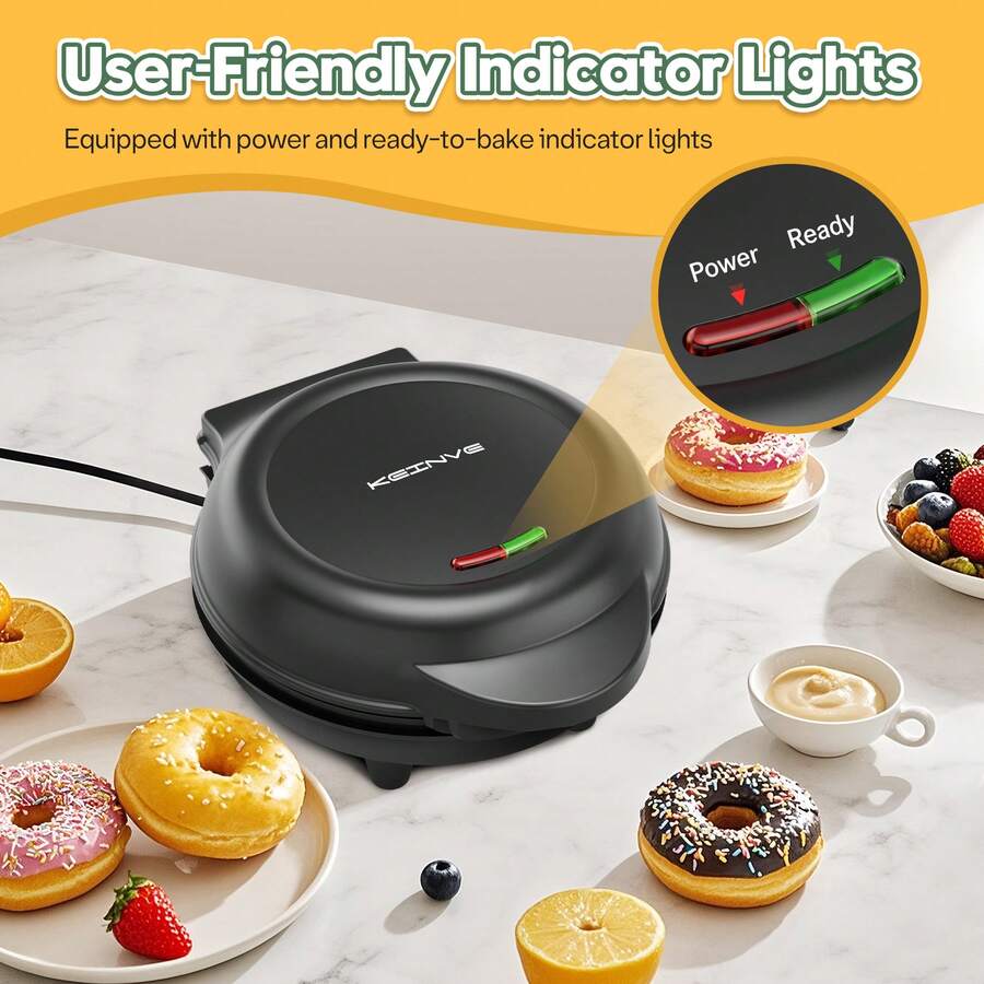 CACHOO Mini Donut Waffle Cake Maker With Ceramic Coating, 7 Slots Home Baking Machine, Great For Breakfast, Snacks, Desserts And More