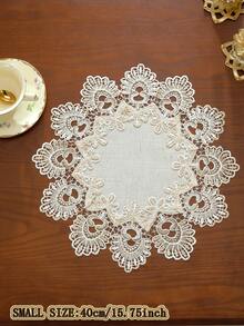 ABEST6522 Home&Living store 1pc 100% Polyester Fabric Embroidered Lace Cutwork Round Placemat, Candle Mat, Round Tablecloth, Vintage Bohemian Style, Suitable For Dining Table, Coffee Table, Vanity, Living Room, Home Decor, Holiday Party, Picnic, Family Gathering, Wedding Gift - Multicolor - View 16