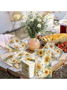 20pcs/Set, 40pcs/Set, 60pcs/Set, Floral Series Sunflower Theme Printed Thick Soft Party Napkins, 2-Ply Soft Paper Napkins, Unfolded 33cm*40cm, Suitable For: Wedding, Tea Party, Birthday Party Decoration Napkins, Party Decoration, Party Supplies, Holiday Decoration - Multicolor - View 2