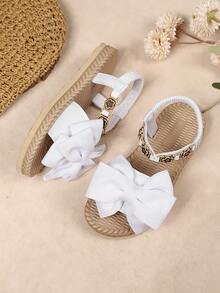 Große Größen 1 Paar weiße Sandalen für Mädchen mit dicker Sohle, weiches Materialmit großer Schleife, Gummizug-Schlupf, einfache gelbe Blumen Verzierung, klassisches Rundkopf-Design mit elastischer, weicher Sohle, modische und süße Sandalen mit dicker Sohle, geeignet für Mädchen von 3-15 Jahren für Alltag, Lässig, Party, Reisen, Frühling/Sommer Neuheit - Weiss - Übersicht 5