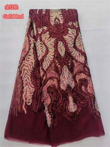 High Quality African Sequin Mesh Lace Fabric, 2026 Green Nigerian French Mesh Net Lace Luxury Wedding Party Sewing French Mesh Lace Fabric, 5 Yards/1 Yard Red/Gold - A - View 22