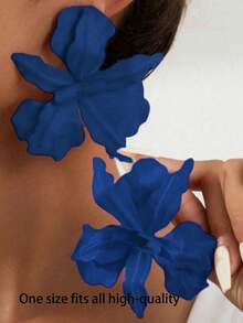 1对女士夸张3D立体花朵不对称闪亮水钻耳环，节日派对礼物 - 寶藍色 - 查看 4