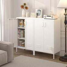 White Steel Storage Cabinet With 2 Doors And 2 Adjustable Shelves, Multifunctional Cabinet For Living Room, Kitchen, Bedroom, Garage Tool Storage And Office File Organization. - 白色 - 查看 5
