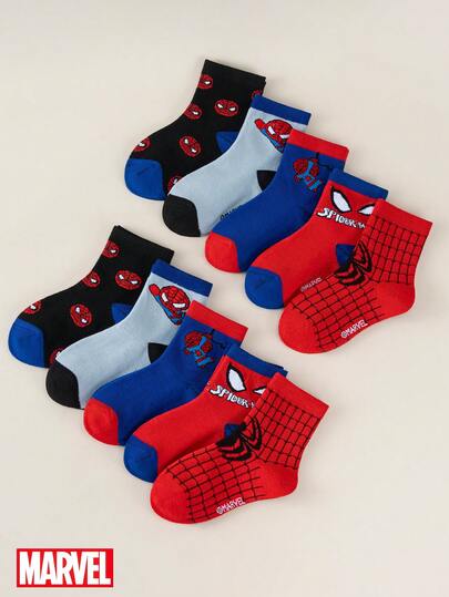  1/5/10 Pairs Marvel Superhero Spider-Man Children Mid-Calf Socks, Superhero Spider-Man Design, Suitable For Boys And Girls, Non-Slip And Wear-Resistant, Soft And Skin-Friendly, Spring/Summer, Easter Gift, Back To School Daily Casual, Cartoon Fashion, Comfortable Breathable, Lightweight Quick-Drying, High Elasticity Cute Matching Student Socks, Ideal Children Holiday Socks & Fashion Accessories