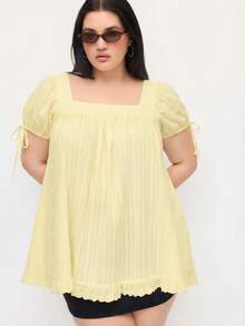 Short Sleeve Maternity Dress For Women Square Neck A-Line Mini Ruffled Dresses For Daily Shopping Office Travel - 淡黃色 - 查看 5