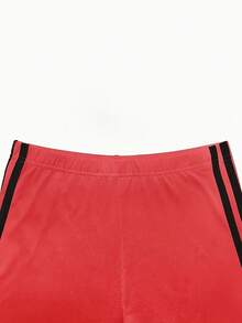 Women's 2 Piece Striped Tracksuit Set - Short Sleeve T-Shirt & High Waist Leggings, Casual Sporty Matching Outfits With Side Stripes, Soft Stretchy Activewear Set For Workout, Lounge, Running & Daily Wear - 紅色 - 查看 3
