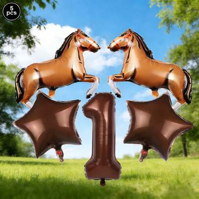 Globos numéricos de 32" de color marrón oscuro, globos con forma de caballo, globos de estrella marrón de 18", conjunto de globos con tema ecuestre vintage marrón, adecuado para regalos sorpresa para hijo/hija, fiesta con tema ecuestre, fiesta con tema de pequeño caballero, decoración de cumpleaños de equitación, crea fácilmente un ambiente encantador y lúdico de fiesta ecuestre