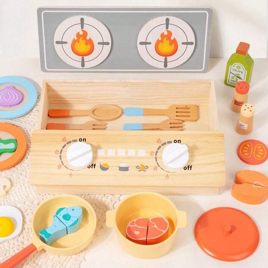Realistic Kitchen Playset For Children 3+ Years Old, Includes Cooking Utensils And Tableware, Educational Gift For Boys And Girls, Helps Develop Social And Life Skills