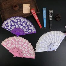 1 pezzo Ventaglio pieghevole bianco con motivo a fiori di ciliegio in lamina d'oro, elegante accessorio per la casa e il raffreddamento quotidiano, adatto come regalo per matrimoni, feste, Capodanno e San Valentino - Multicolore - Visualizzare 3