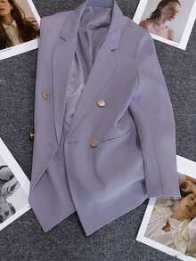 Áo blazer nữ tay dài cổ bẻ màu trơn, kiểu dáng thường ngày, thích hợp cho các buổi hẹn hò, tiệc tùng, đám cưới và các dịp lễ hội mùa xuân. - Khoai môn tím - Xem 8
