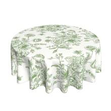 Blue Sage Green Floral Round Tablecloth - 60 Inch Dia Or 70 Inch Dia Chinoiserie Flower Table Cloth Vintage Boho Floral Polyester Fabric Farmhouse Round Table Cover For Kitchen Party Dining Picnic Outdoor Decor - Hoa màu xanh lá cây nhạt - Xem 1