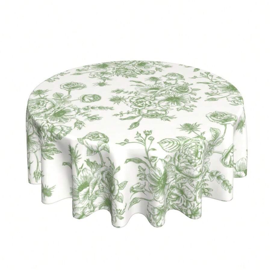 Blue Sage Green Floral Round Tablecloth - 60 Inch Dia Or 70 Inch Dia Chinoiserie Flower Table Cloth Vintage Boho Floral Polyester Fabric Farmhouse Round Table Cover For Kitchen Party Dining Picnic Outdoor Decor - Hoa màu xanh lá cây nhạt - Xem 1