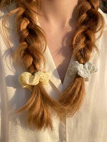 5pcs Sweet & Lovely Yellow-Colored Hair Scrunchies Set For Girls, Suitable For Daily Life And Vacation - Yellow - View 7