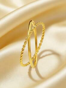 1 chiếc nhẫn xoắn bằng thép không gỉ mạ vàng 18K, kiểu dáng tối giản, chống thấm nước và chống phai màu, phù hợp cho nữ giới đeo hàng ngày. - Vàng - Xem 1