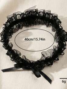 雪纺蝴蝶结腿环，荷叶边下摆，公主风大腿环，百搭新娘性感腿部配饰 - 黑色 - 查看 5