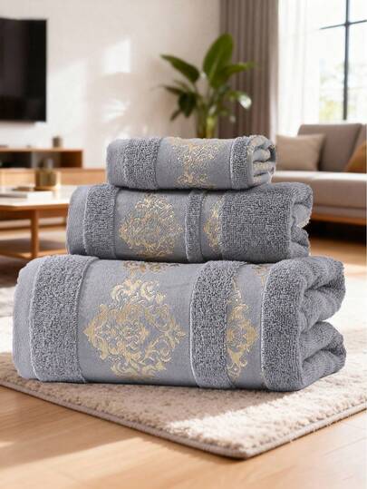 1 pieza/3 piezas Toalla de baño de algodón, blanca, minimalista, ligera, con patrón de flor de palacio jacquard, rectangular de 70*140cm para adultos, natación, baño, envoltura; o toalla de mano de 34*74cm, pañuelo de 34*34cm, de secado rápido, absorbente, suave, adecuado para baño, cocina, viaje, regalo de vacaciones, gimnasio, playa, hotel, salón, exterior