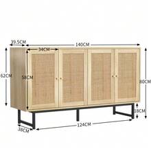 Sideboard Measuring 140x39.5x80 Cm With Authentic Rattan Fabric, 4 Doors. - Natural Color - View 5