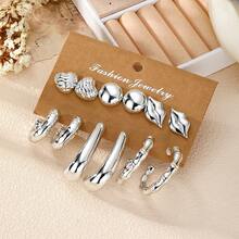 VKME Set de 6/12 pares de aretes de bambú con diseño geométrico C de material de cumplimiento de lujo ligero - XH92825903-04 - Ver 7