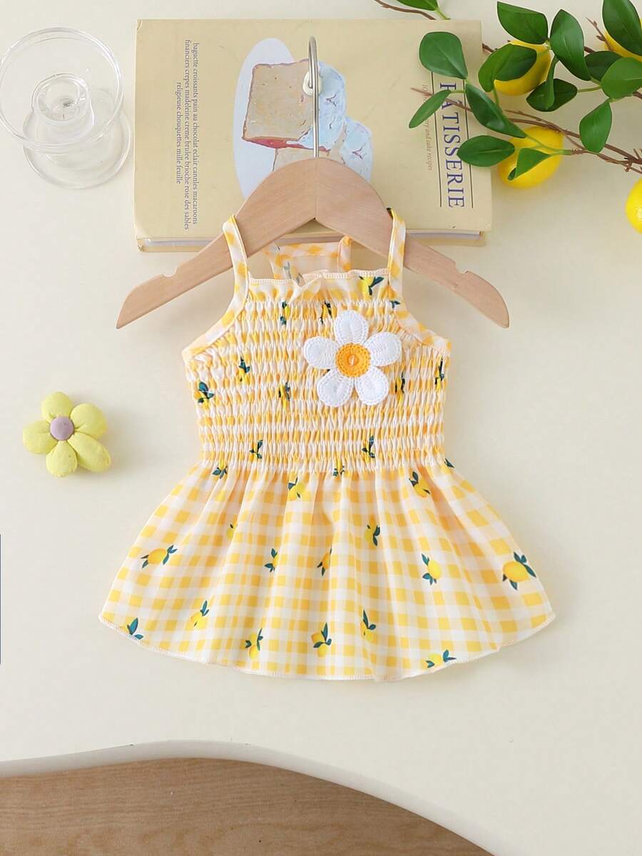 Đầm yếm kẻ caro màu vàng chanh tươi mát cho thú cưng, đầm tank không tay nhún bèo ngọt ngào dành cho chó và mèo nhỏ. - trắng - Xem 1