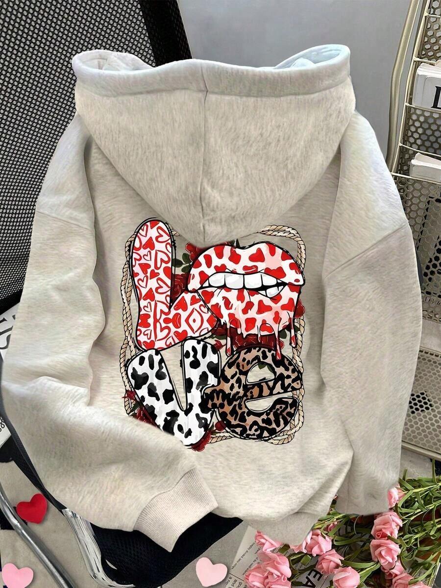 Sudadera de moda con estilo 365t para mujer, con hombros caídos, para el Día de San Valentín - Blanco - Ver 1