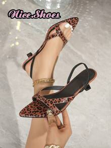 女士尖头小猫跟凉鞋，交叉踝带设计，时尚休闲法式复古奢华街头风，适合日常通勤、约会、派对、晚间外出，春夏秋季黑色高跟凉鞋、红色高跟凉鞋、豹纹棕色高跟凉鞋 - 棕色 - 查看 1