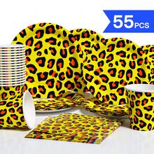 1 Set Yellow Leopard Print Disposable Plates, Napkins And Cups, Serves 10 Guests, Suitable For Birthday, Wedding, Party, Family Picnic - View 1
