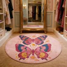 1pc Pink Butterfly Heart Pattern Round Carpet, Cute Girly Style, Suitable For Celebrations, Exhibitions, Openings, Indoor & Outdoor Decor, Multi-Scene Carpet/Mat, Decorative Carpet, Bedroom Decor, Small Rug, Carpet, Home Decor - Multicolor - View 7