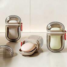 Portable Travel Soap Dish With Sealed Drain And Leak-Proof Lid - Cinza transparente - Xem 1