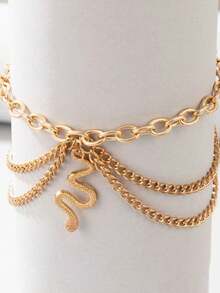1pc Snake-Shaped Multi-Layer Anklet, Fashionable & Unique Ankle Jewelry For Women, Suitable For Daily Wear And Beach Vacation - Gold - View 2