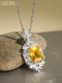 1 pieza Collar con colgante de circonita cúbica de lujo para mujer para boda, compromiso, aniversario, fiesta, joyería, regalo del Día de San Valentín - 1# - Ver 2