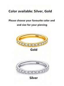 316L医用级不锈钢锆石耳环，16G，6mm/8mm/10mm/12mm可选 - 低过敏性铰链式耳环，适用于鼻中隔、耳软骨、耳廓、耳垂、耳屏、耳甲腔，男女皆宜的礼物 - 銀色 - 查看 4