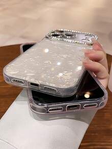 两件套,一白一粉,奢华水钻珍珠心形蝴蝶手机壳,兼容,网红女神专属,精致3D蝴蝶结设计,镶嵌闪亮水钻,甜美优雅 - 一個粉紅色+一個白色 - 查看 4