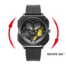 1 pieza Reloj de hombre giratorio genuino, correa de silicona negra de moda, reloj deportivo de hombre, movimiento de cuarzo de 3 bares, reloj de hombre premium - Unitalla - Ver 16