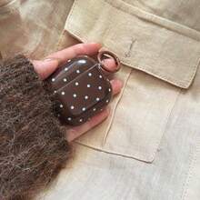 韩式简约棕色波点星星+圆圈耳机保护套，兼容苹果Pro 3/Pro 2/4/3/2，时尚男女通用耳机保护套 - 棕色 - 查看 1