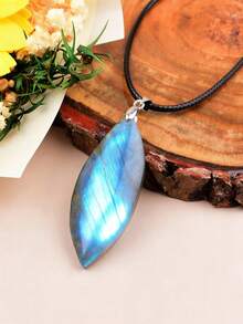 1pc Rhyolite Leaf Pendant Decor, Mineral Specimen Craft, Holiday Gift, Collectible - Labradorite Leaf Pendant - View 4