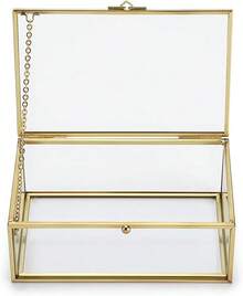 Elegante vetrina rettangolare in vetro vintage con bordo dorato – portagioie con struttura in metallo – vetrina decorativa trasparente da tavolo, ideale per riporre gioielli, anelli e bracciali, e come accessorio per la casa. - oro - Visualizzare 7