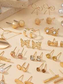 Set Anting Tusuk 30 Pasang Motif Bunga, Pita, Bintang, dan Geometris yang Lucu & Modis, Serbaguna untuk Pakaian Sehari-hari, Kasual, dan Kerja - MultiWarna - View 3